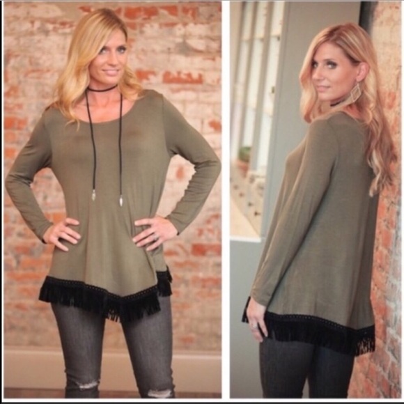 Olive & Black Fringe Tunic - Just 1 Small Left! - Picture 6 of 8